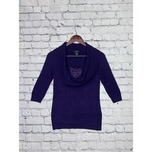 Alfani‎ Purple Cowl Neck Lace Trim 3/4 Sleeve Sweater Top Women's Size S
